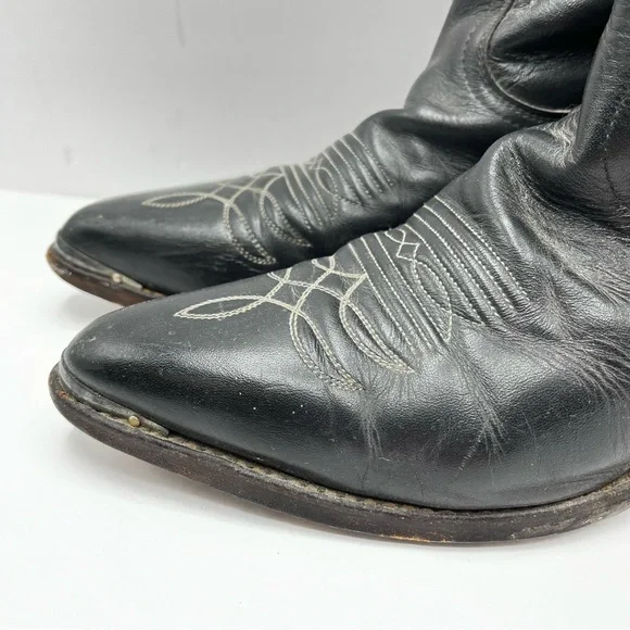 Boulet Men’s Size 9 Black Cowboy Boots Leather Silver Birds with Wings Western